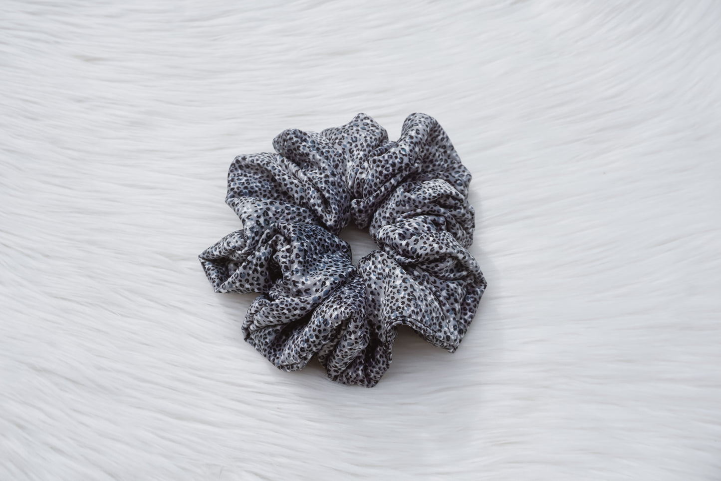 Grey Mini Leopard Print Scrunchie