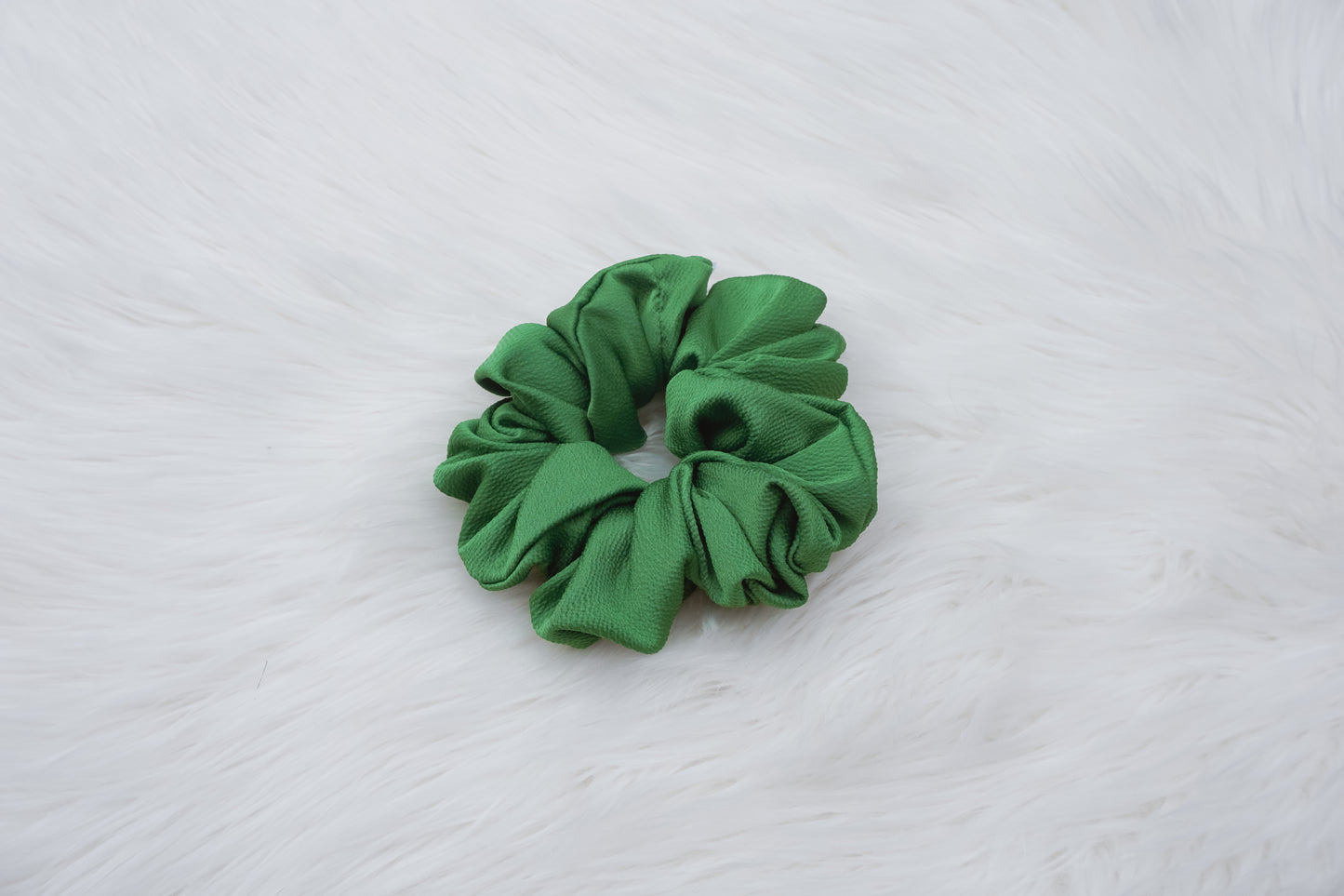 Green Textured Satin Scrunchie