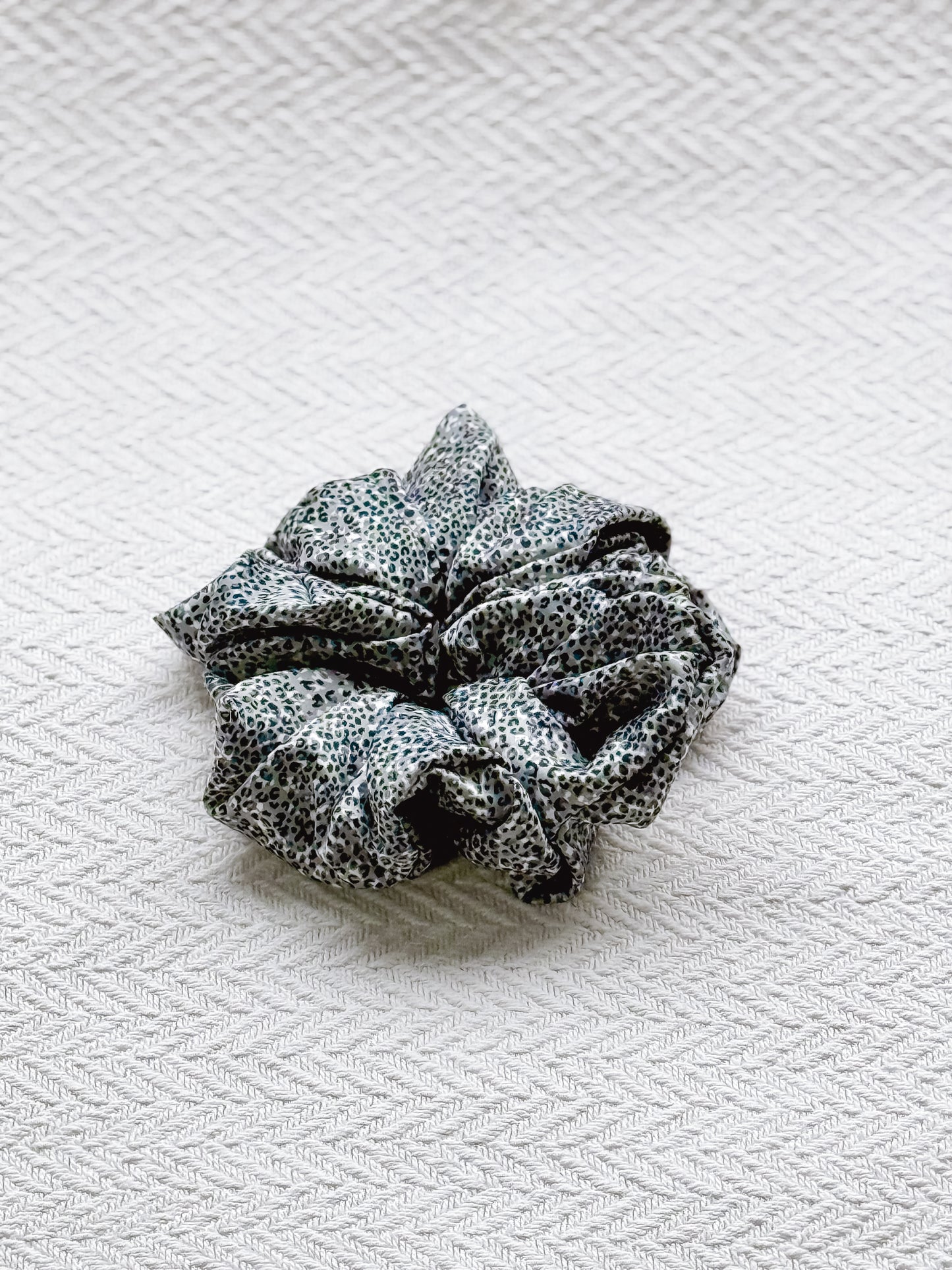 Grey Mini Leopard Print Scrunchie