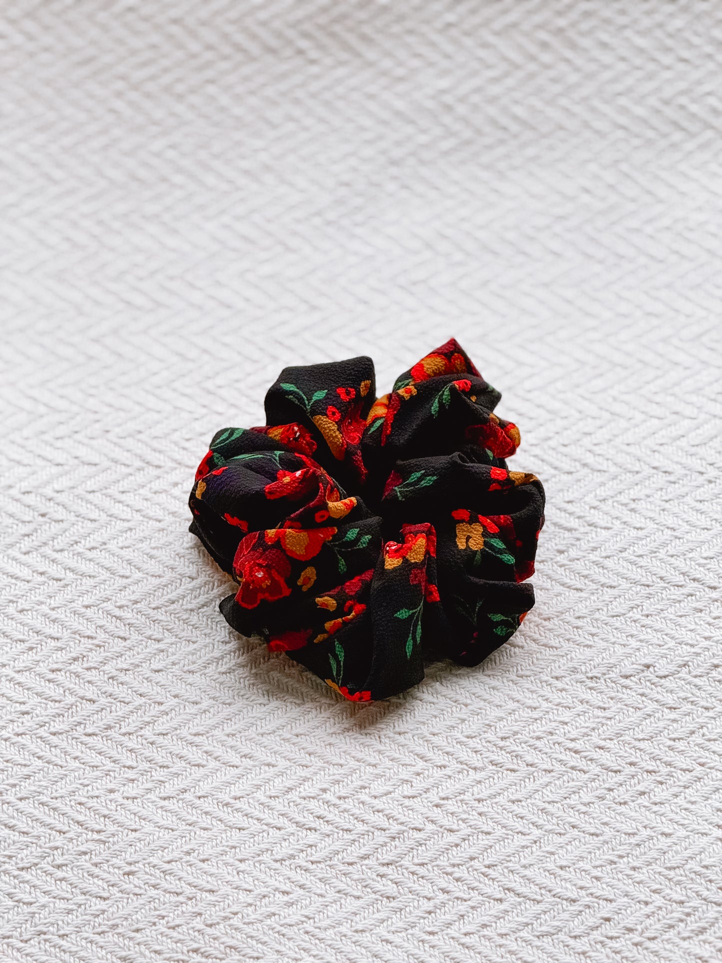 Black Floral Scrunchie