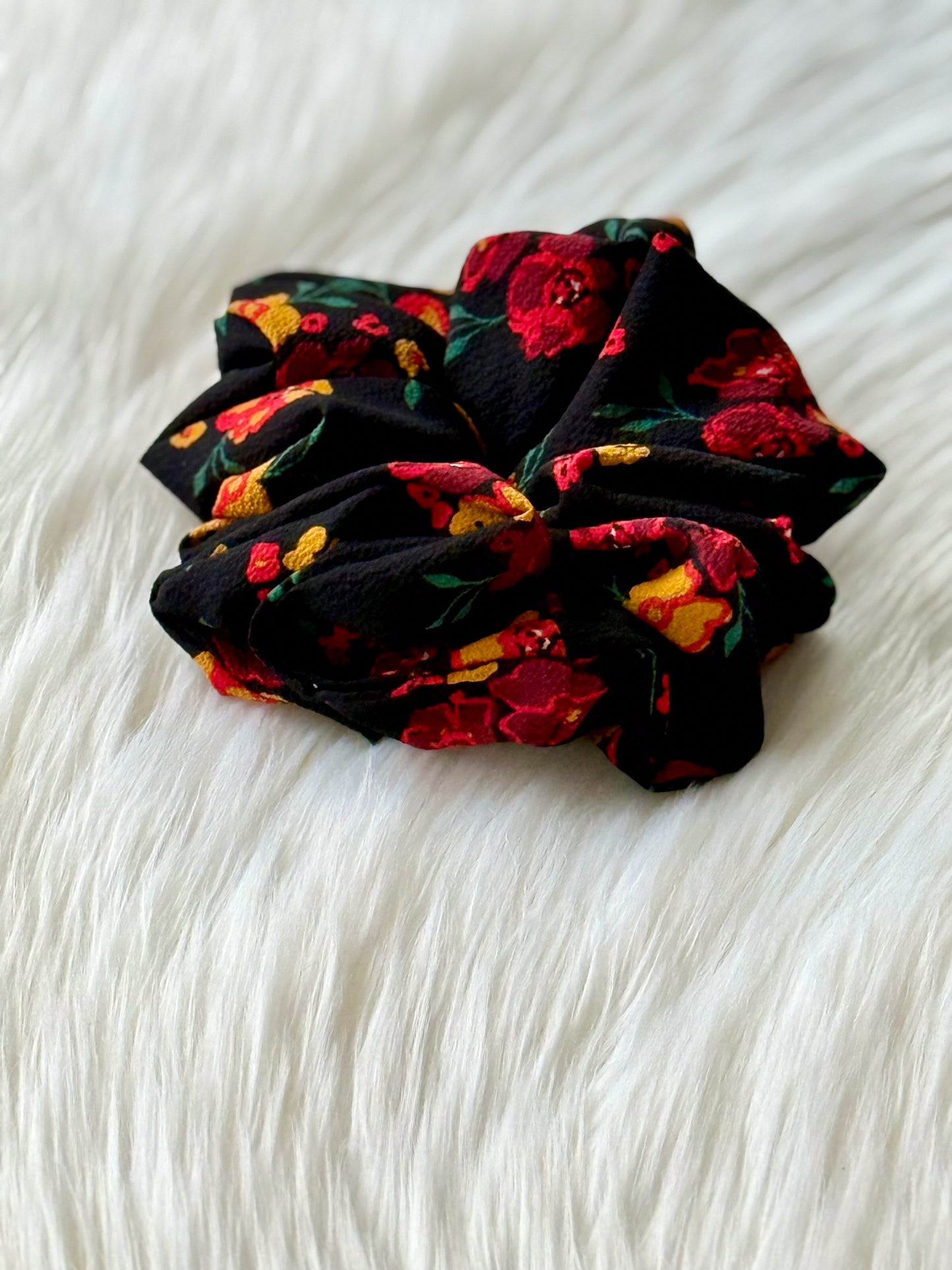 Black Floral Scrunchie